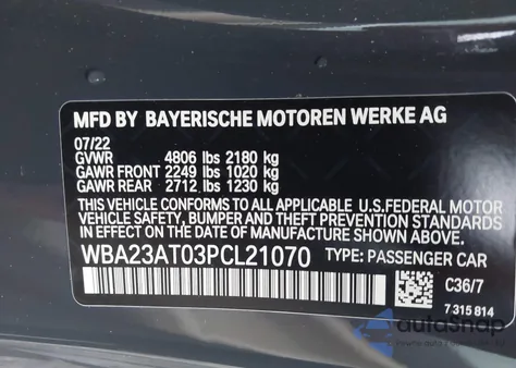 2023 BMW 430I from USA, damaged, VIN WBA23AT03PCL21070